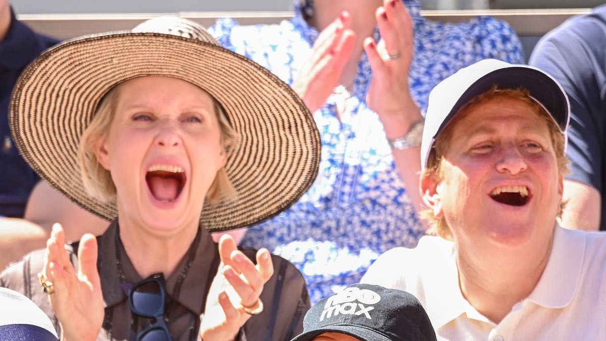 Sex And The City star Cynthia Nixon appears in great spirits as she is joined by her wife Christine Marinoni and fellow cast members at French Open