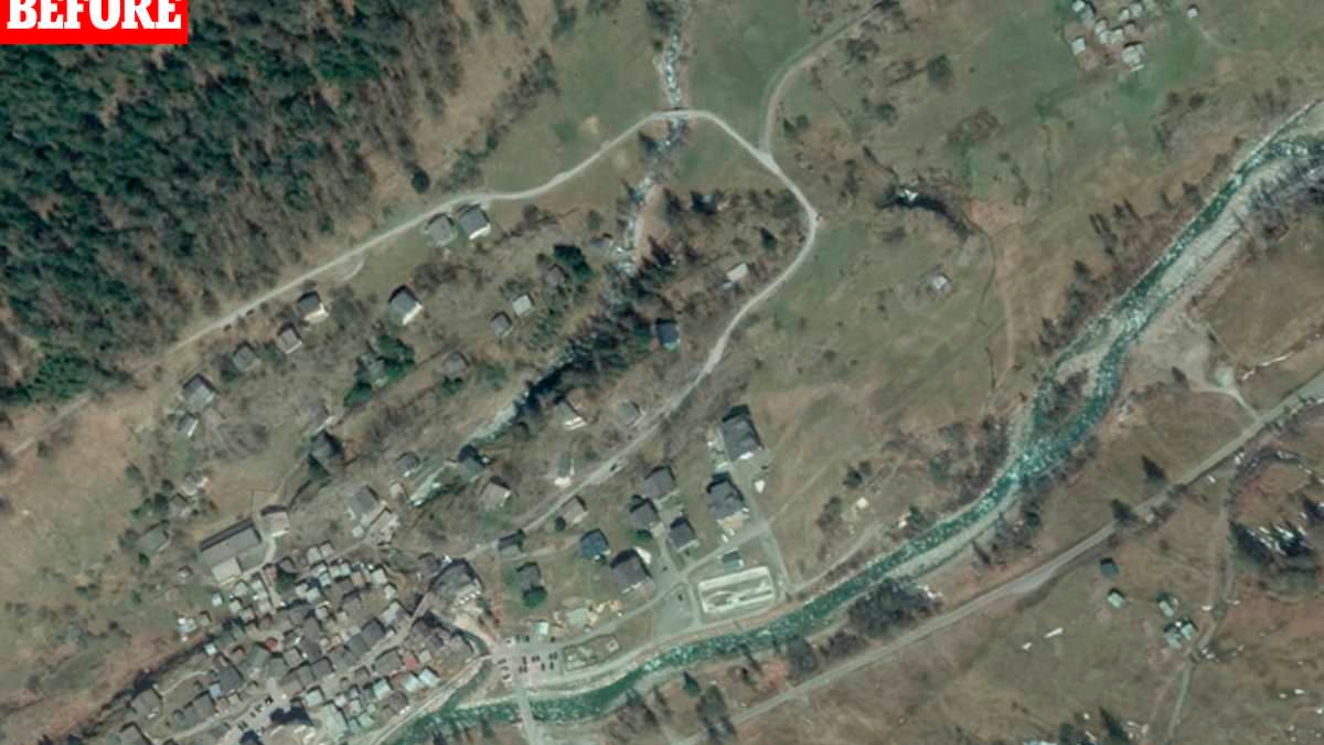 Terrifying satellite images show how tiny Swiss village of Blatten was completely wiped out by massive glacier collapse