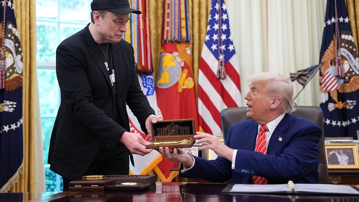 Trump and 'first buddy' Elon Musk's bromance ends with wild 53-minute Oval Office farewell and a golden gift