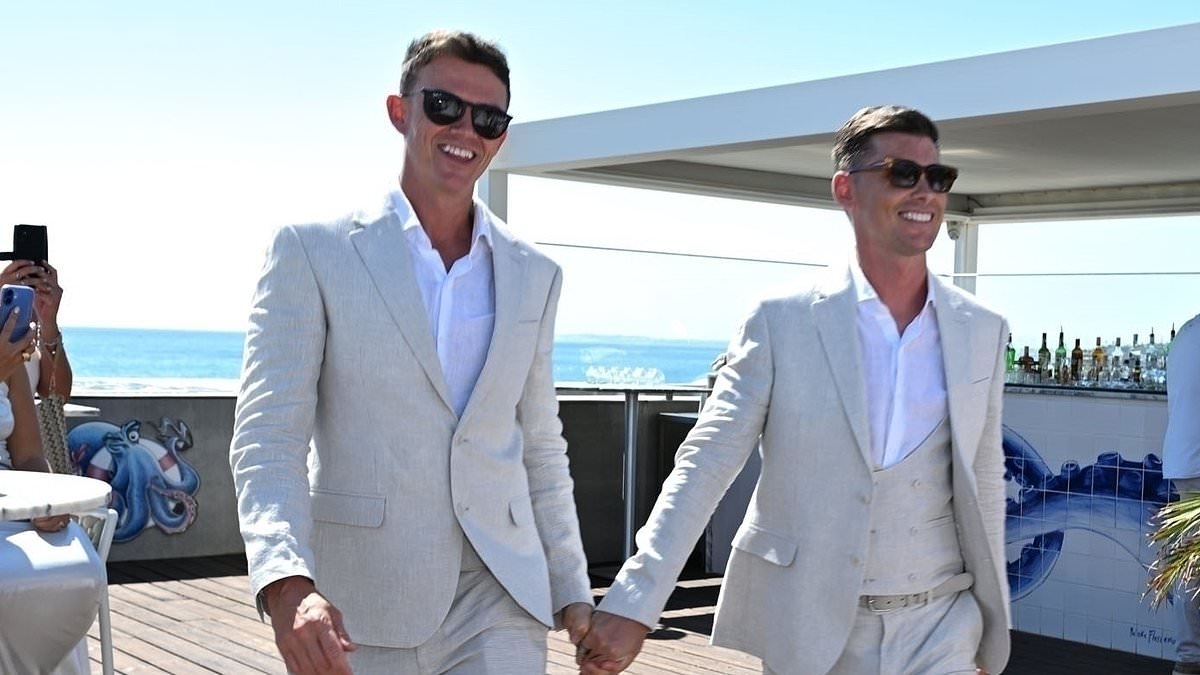 Hollyoaks icon Kieron Richardson renews wedding vows with husband Carl Hyland in lavish beach ceremony surrounded by his co-stars