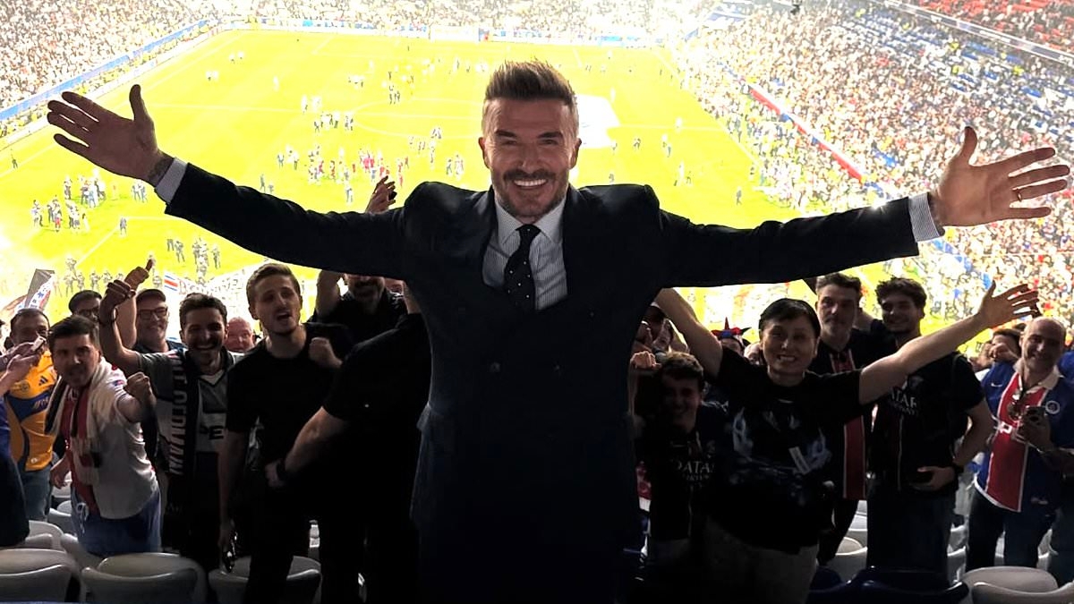 David Beckham posts 12-word message to celebrate PSG's emphatic Champions League win after watching the final alongside Tom Cruise