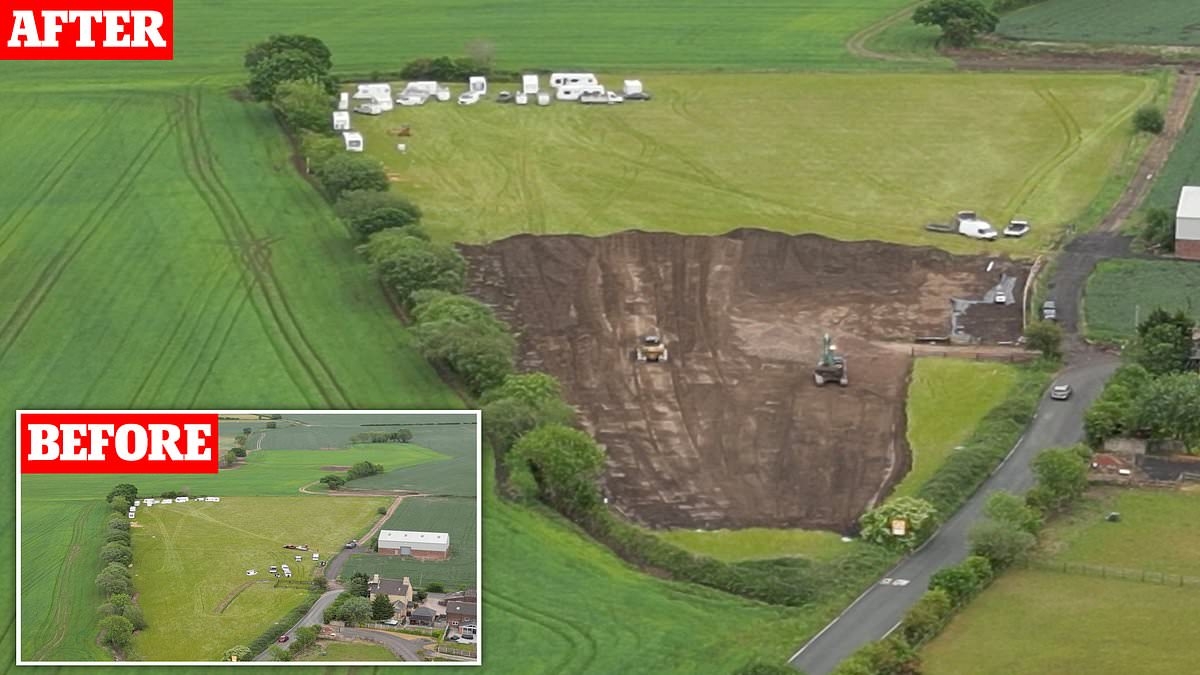 Outrage after travellers destroy greenbelt field and turn it into 'concrete jungle' without planning permission in less than 72 hours