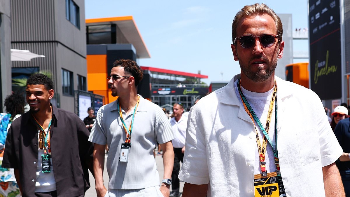 England stars' big bonding day out: Harry Kane and Thomas Tuchel take players to the Barcelona Grand Prix