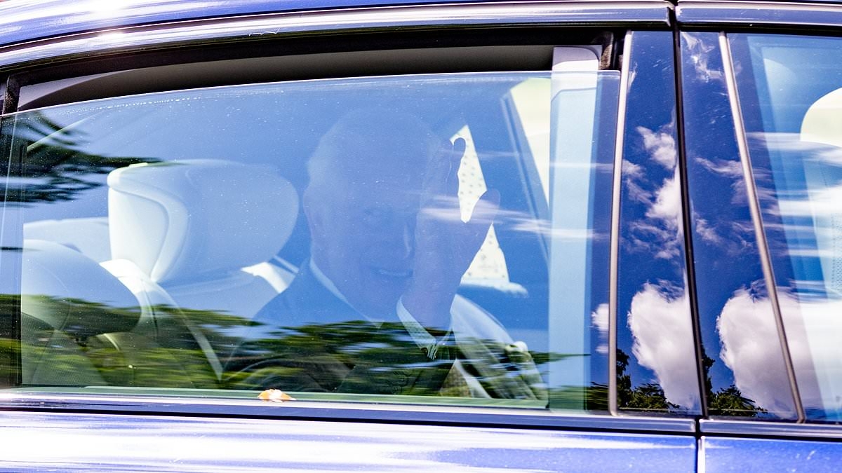 King Charles beams as he waves at royal fans on the way to church in Sandringham