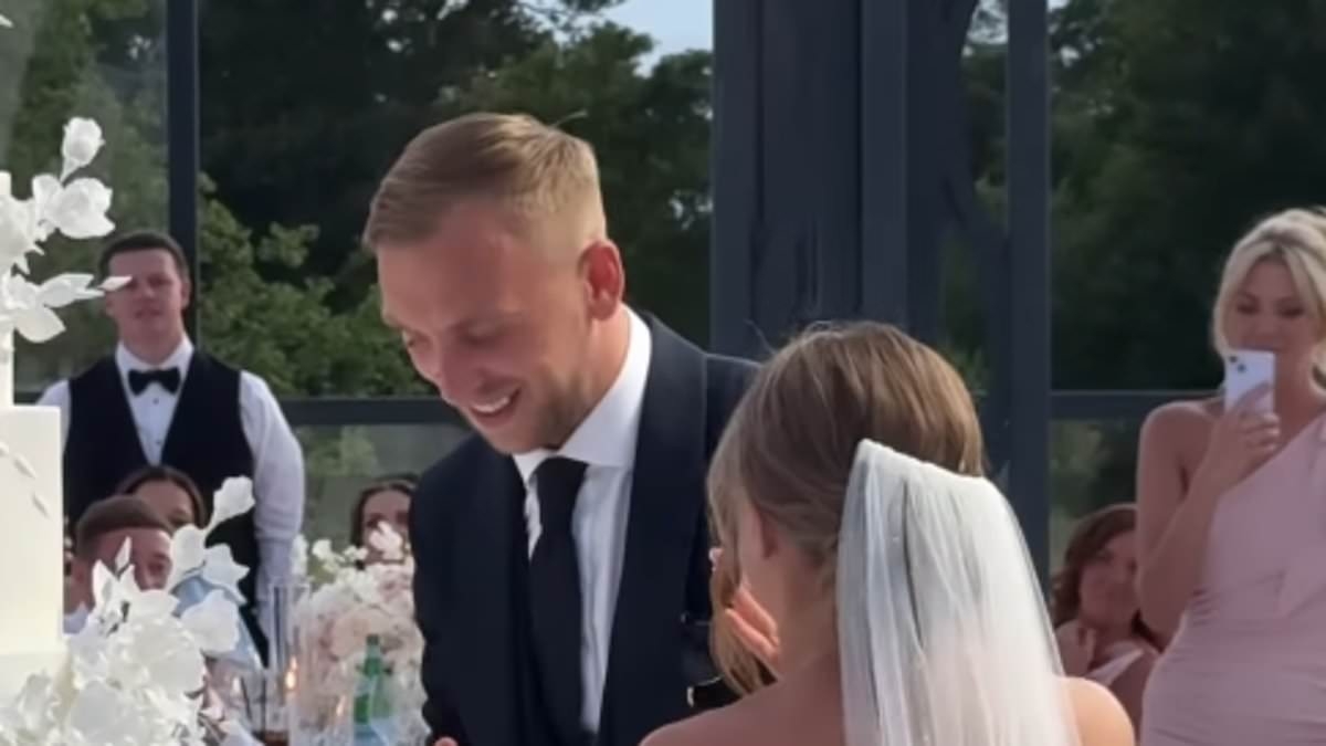 Dani Dyer indulges in her wedding cake with new husband Jarrod Bowen as pals including Georgia Steel watch her tie the knot in a slew of snaps from lavish 'Bridgerton-themed' ceremony