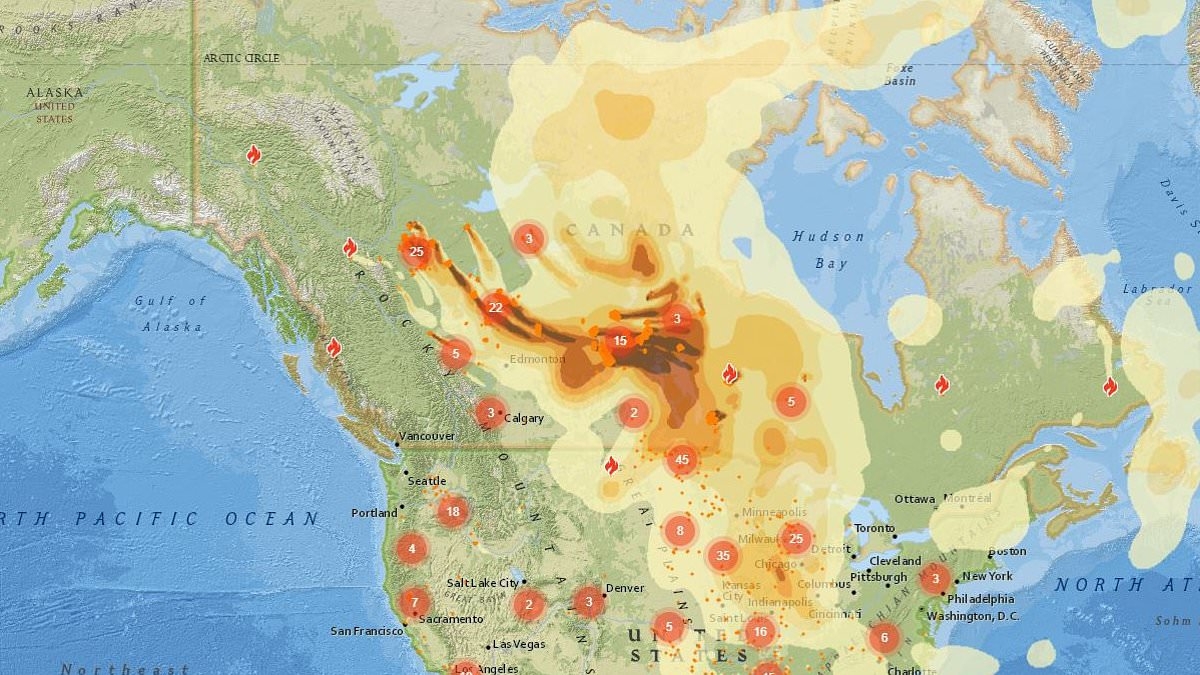 Canadian wildfire smoke wafts across US as horrifying map reveals where air quality may turn deadly