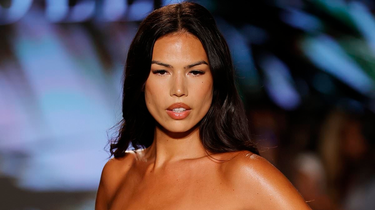 Aussie transgender model Riley Minford wears a tiny bikini as she makes global debut at Miami Swim Week - after walking around in her mum's shoes when she was a little boy