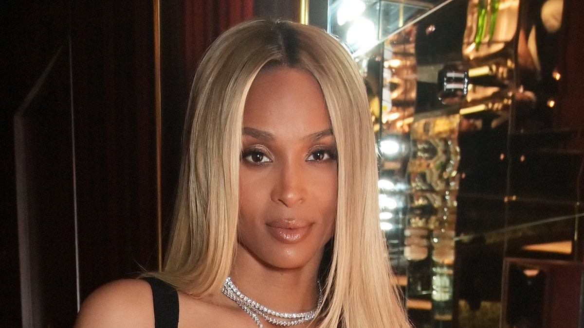 Ciara puts on a VERY busty display in plunging bodysuit and gold miniskirt as she hosts Black Women in Excellence Dinner in Mayfair