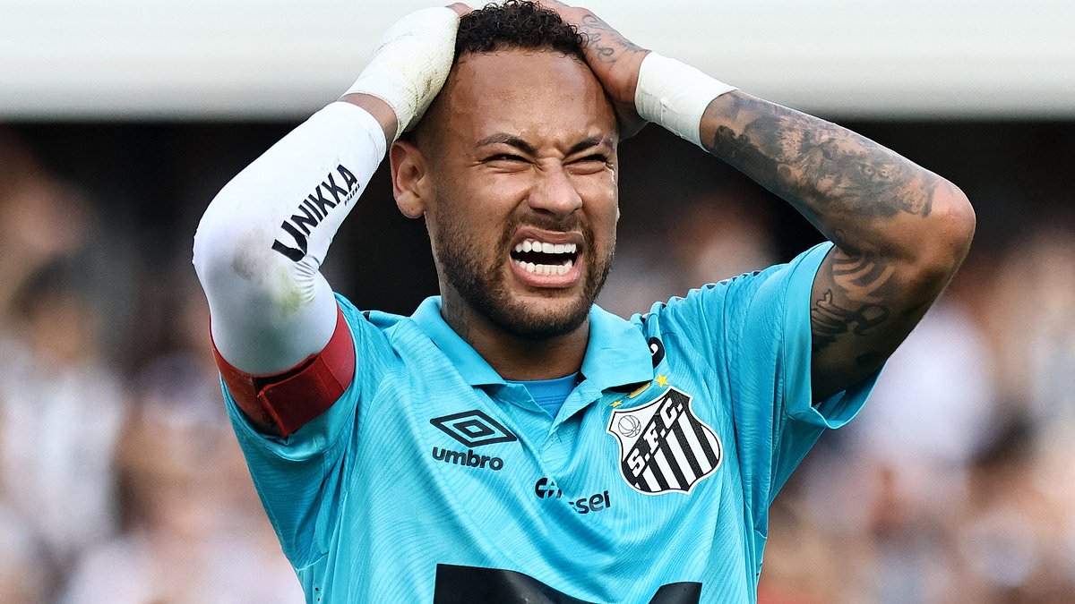 Neymar begs fans to 'forgive' him for bizarre Diego Maradona-esque 'Hand of God' red card - in possible final appearance for boyhood club Santos