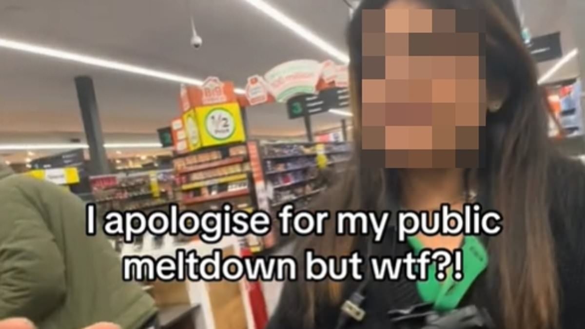 Woolworths customer films excruciating meltdown after she is stopped from leaving the supermarket with 'free fruit' - as staff try to explain why it's not allowed