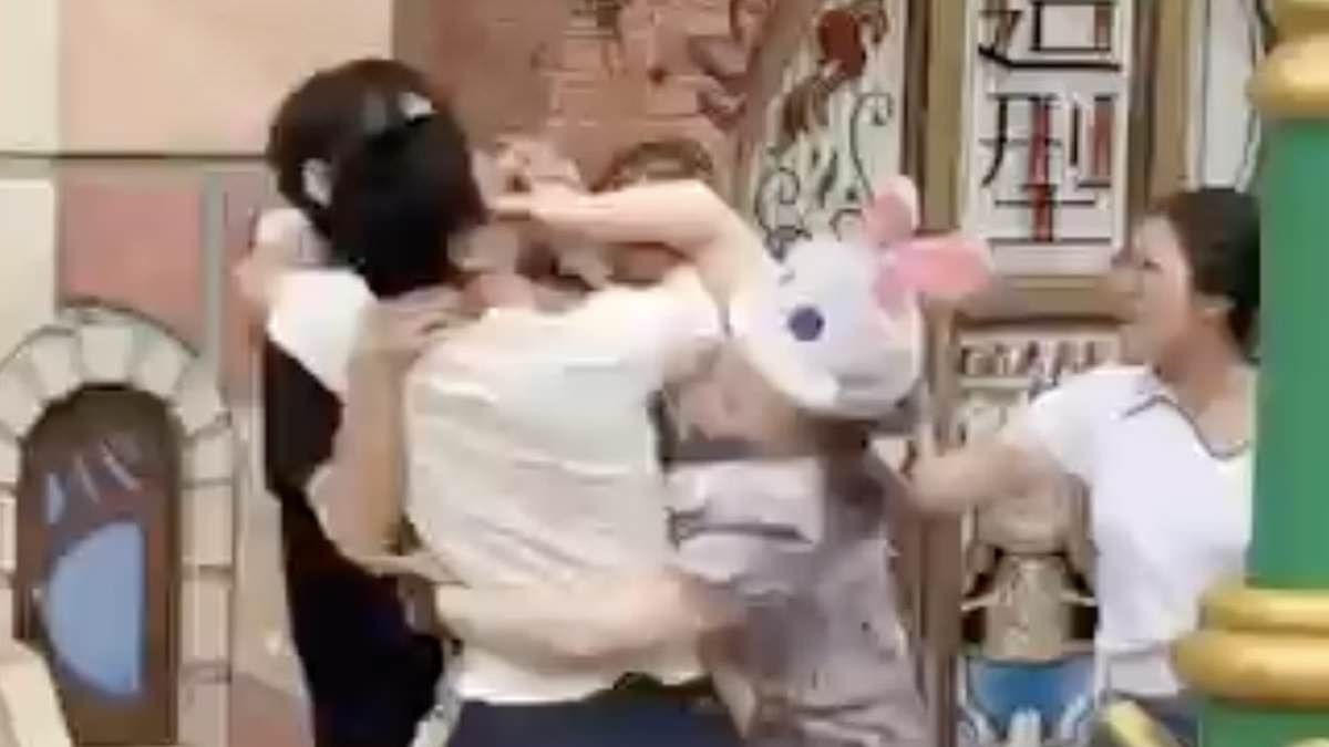 Shocking moment families brawl at Disneyland after 'row over queue cutting'