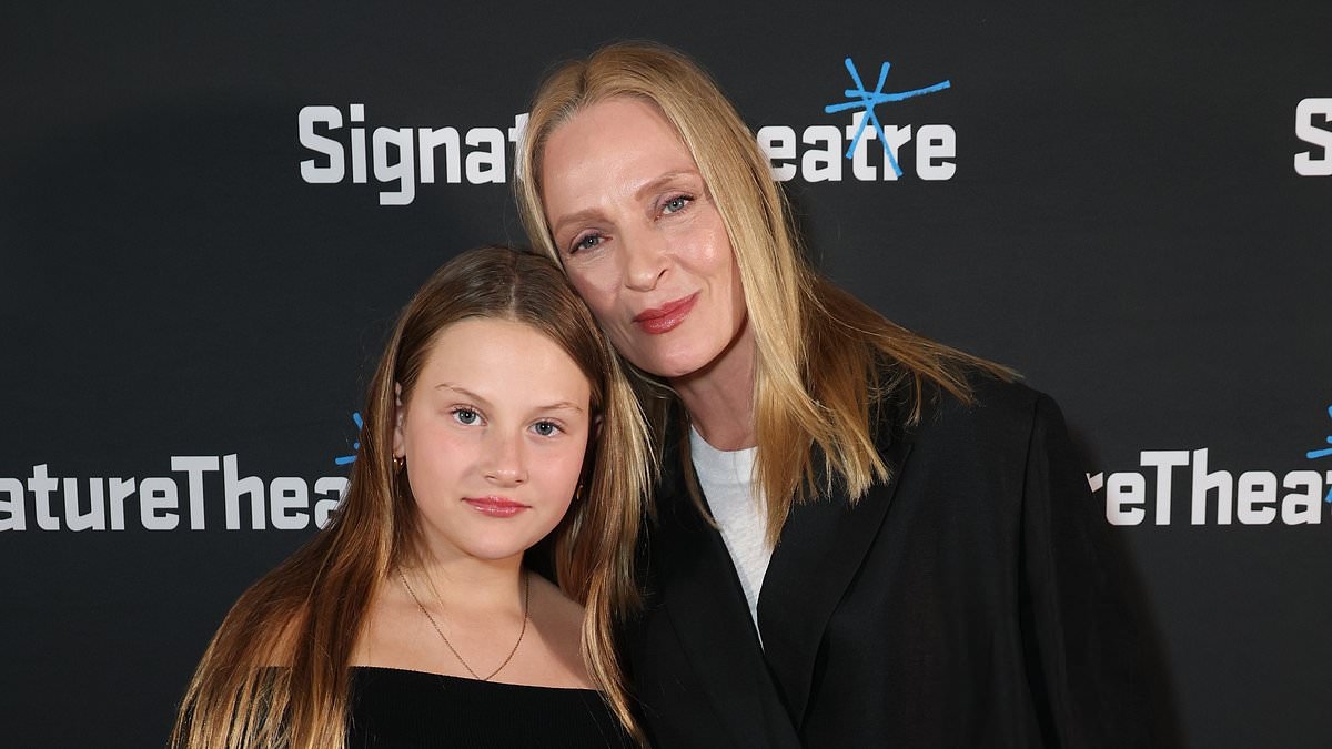 Uma Thurman and her rarely seen youngest daughter Luna, 12, support her oldest Maya Hawke, 26, at opening night of Eurydice in New York