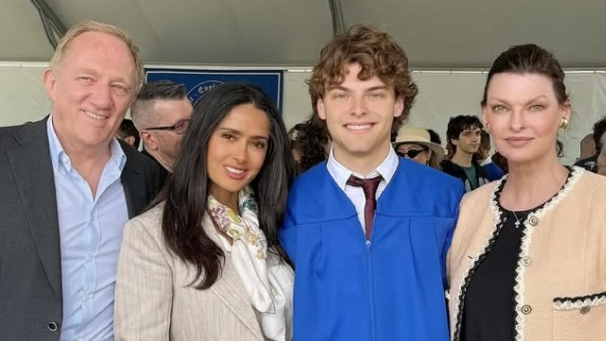Linda Evangelista reunites with ex Francois-Henri Pinault and his wife Salma Hayek as they celebrate son Augustin, 18, graduating high school