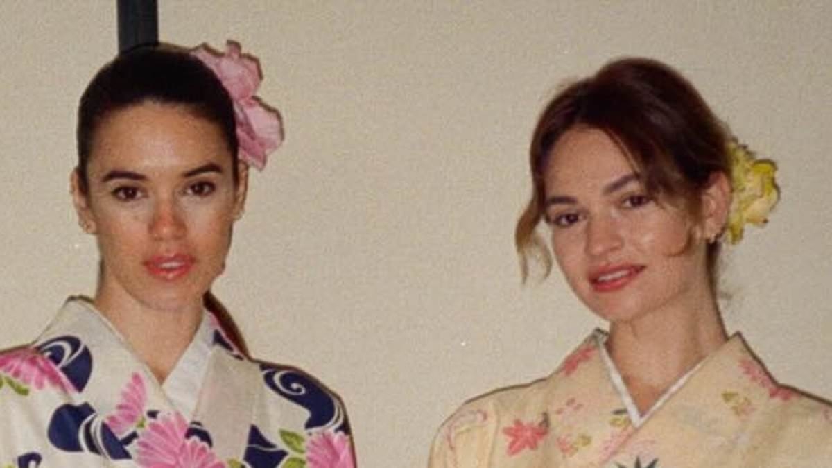 Lily James stuns in a pale yellow floral yukata as she shares a series of glamorous snaps from her Tokyo getaway with best pal Gala Gordon