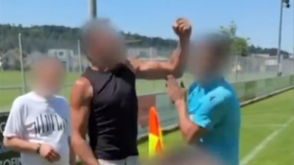 Shocking moment referee is PUNCHED by angry father at junior football match in Switzerland