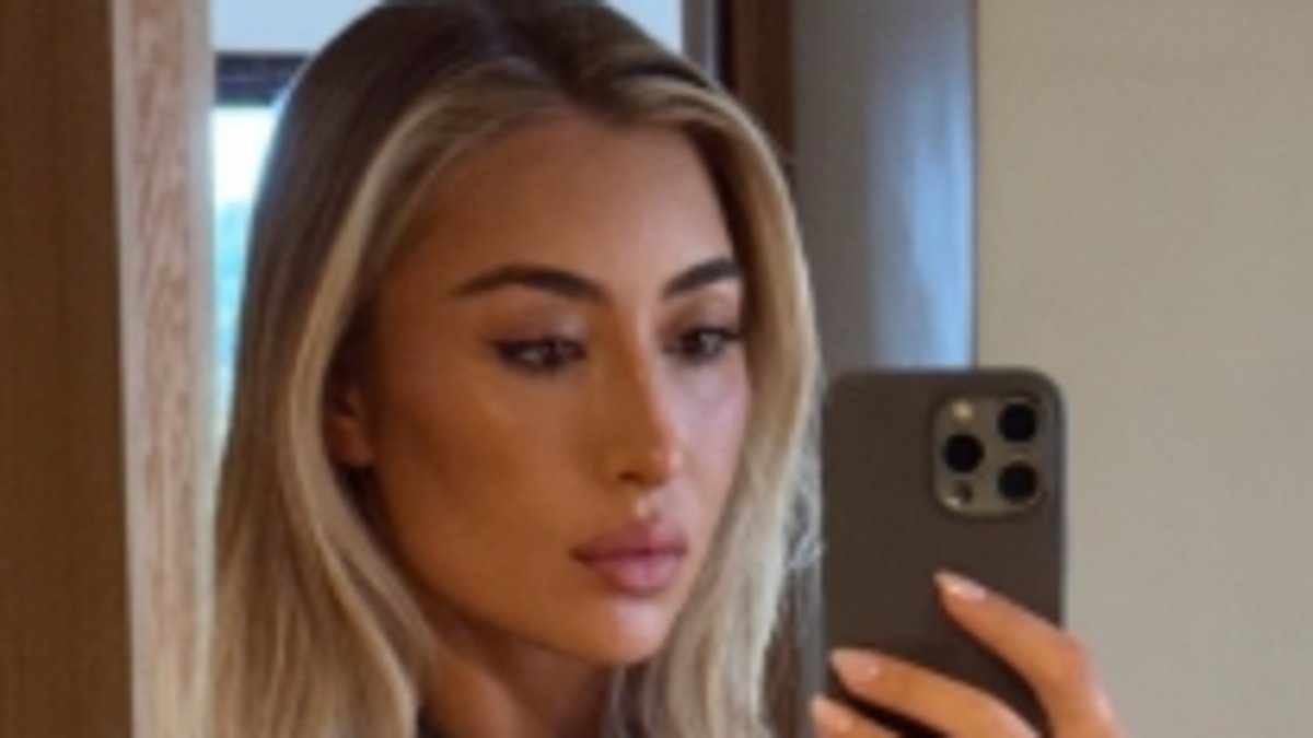 Pregnant Sophie Habboo debuts her baby bump in a green maxi dress as she attends childhood friend's wedding with husband Jamie Laing