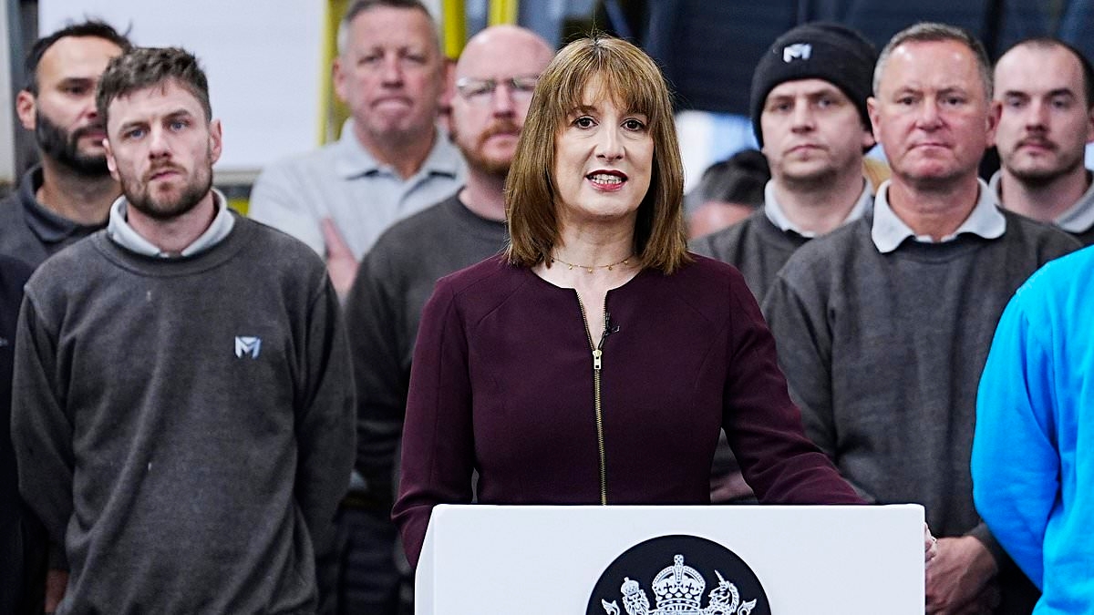 Chancelbore of the Exchequer: Weary factory workers steal the show in the background at Rachel Reeves' trains and spending speech