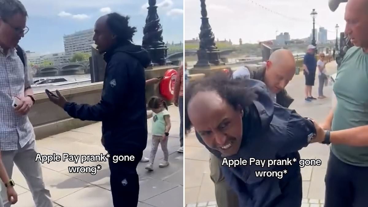 Instant karma! TikTok prankster's Apple Pay stunt in central London backfires massively as he ends up in handcuffs
