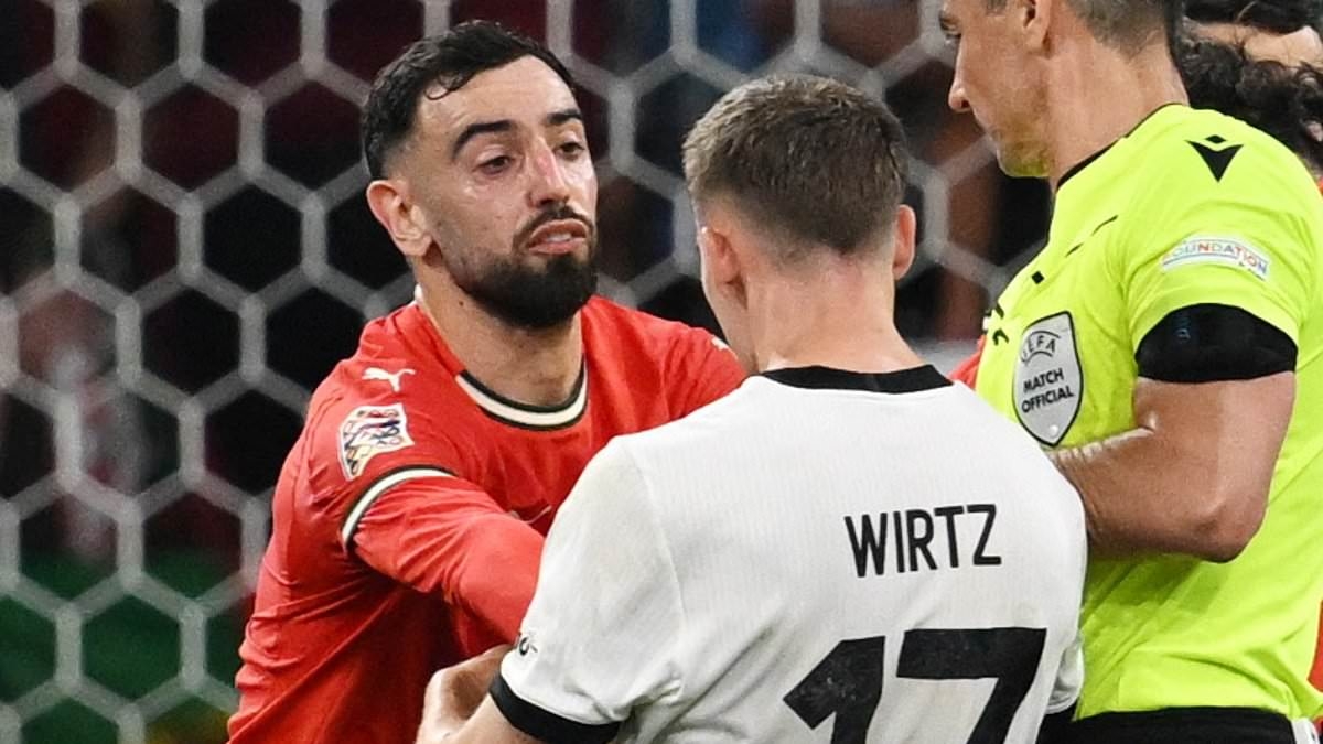 Liverpool target Florian Wirtz puts in crunching tackle on Man United star Bruno Fernandes and rows with Bernardo Silva in Germany's defeat by Portugal