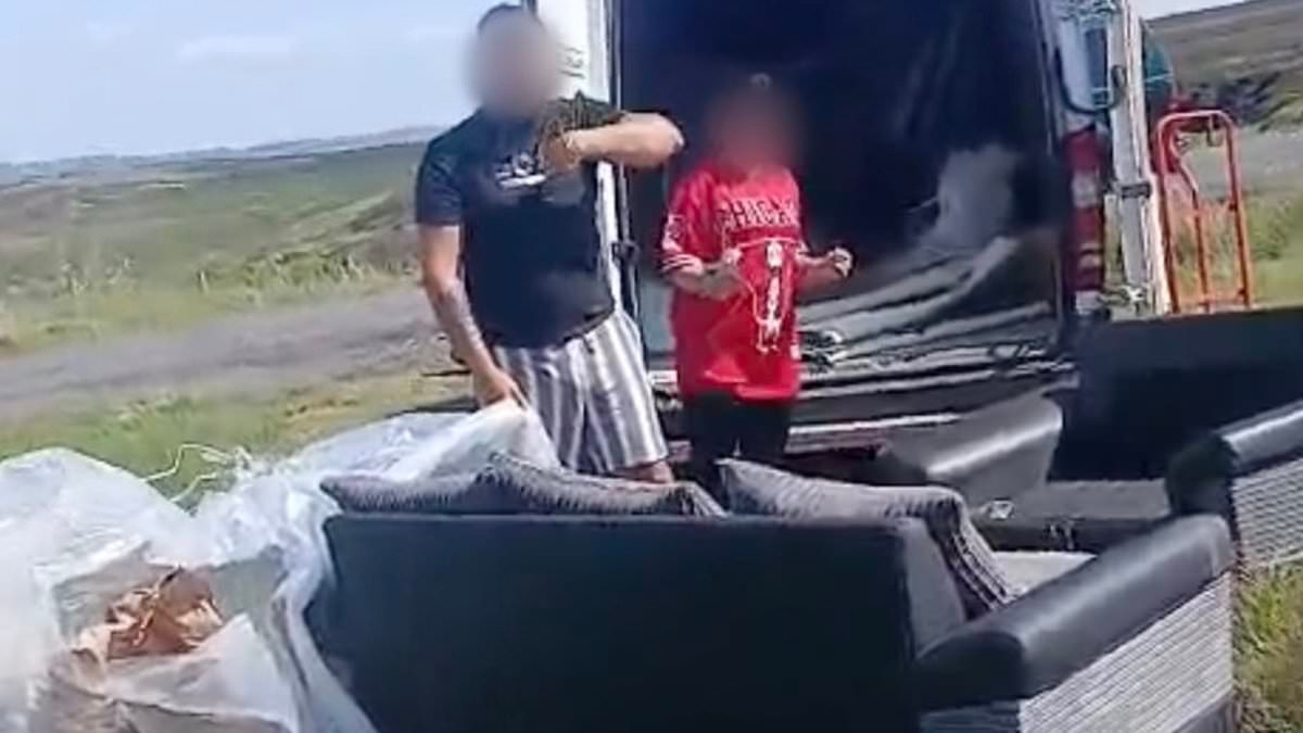 Moment 'hero' passerby confronts 'fly-tippers' dumping unwanted sofa at national park beauty spot