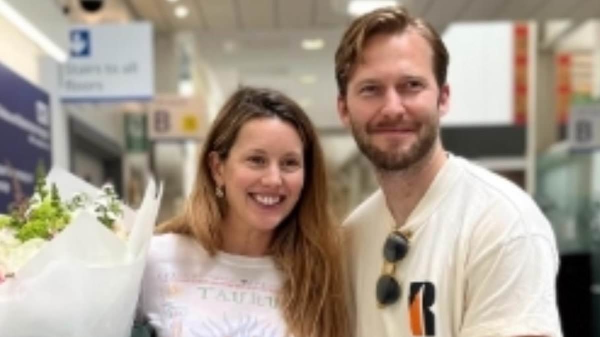Made In Chelsea original Caggie Dunlop reveals the name of her baby girl as she shares first family photo after 'brutal and overwhelming' week with her newborn