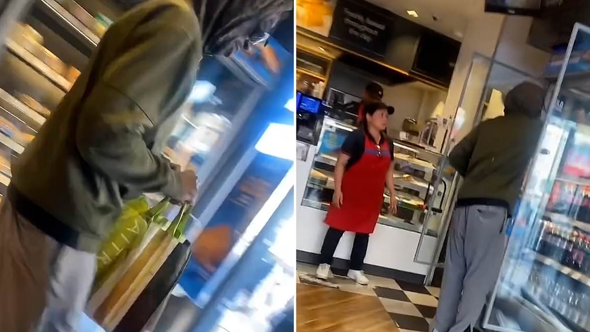 'I'm hungry': Alleged thief's astonishing reaction as he calmly raids shop in Dalston and walks out with snacks as helpless staff watch on