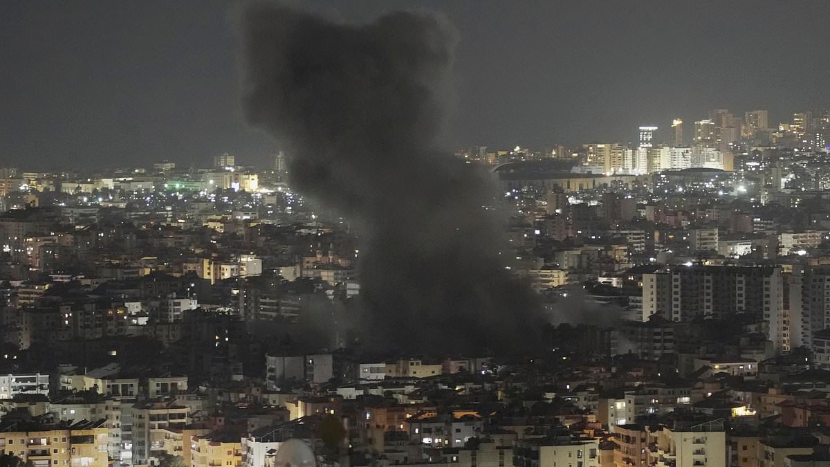Israeli airstrikes rain down in Beirut after IDF urged civilians to evacuate as it targeted 'Hezbollah's underground drone factories hidden in the heart of neighbourhoods'