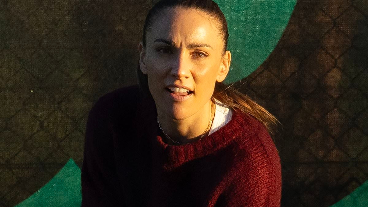 Rachael Finch takes tennis lessons into her own hands with son Dominic - after she was slammed for saying her children do not play team sports