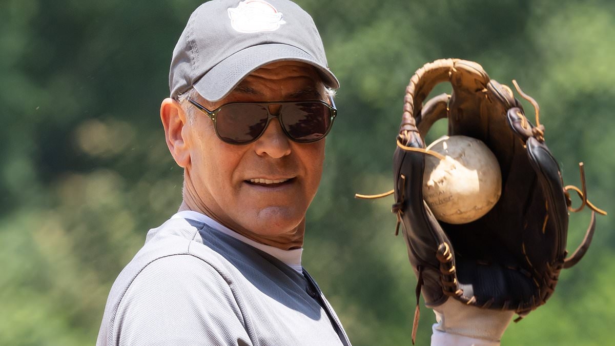 George Clooney, 64, enjoys a game of softball in Central Park with cast of his new Broadway production - after revealing what his wife Amal, 47, REALLY thinks of his shock new look