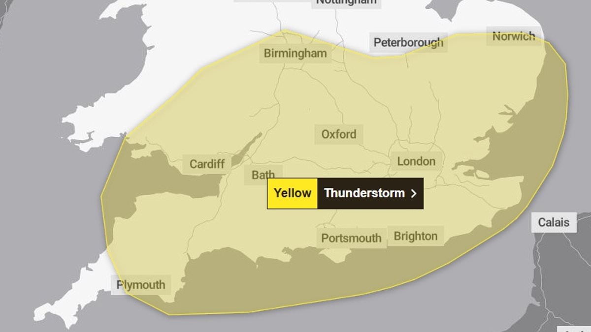 BREAKING NEWS Met Office issues thunderstorm warning with parched Britain set to get more rain tomorrow than in all of May