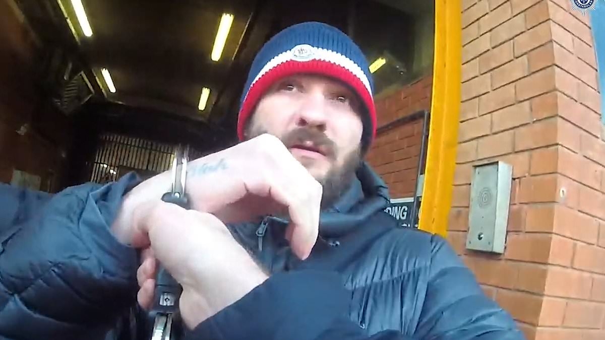 Moment gobsmacked jailbird is arrested as he leaves prison after he was caught dealing cocaine from his cell - and now he is back inside