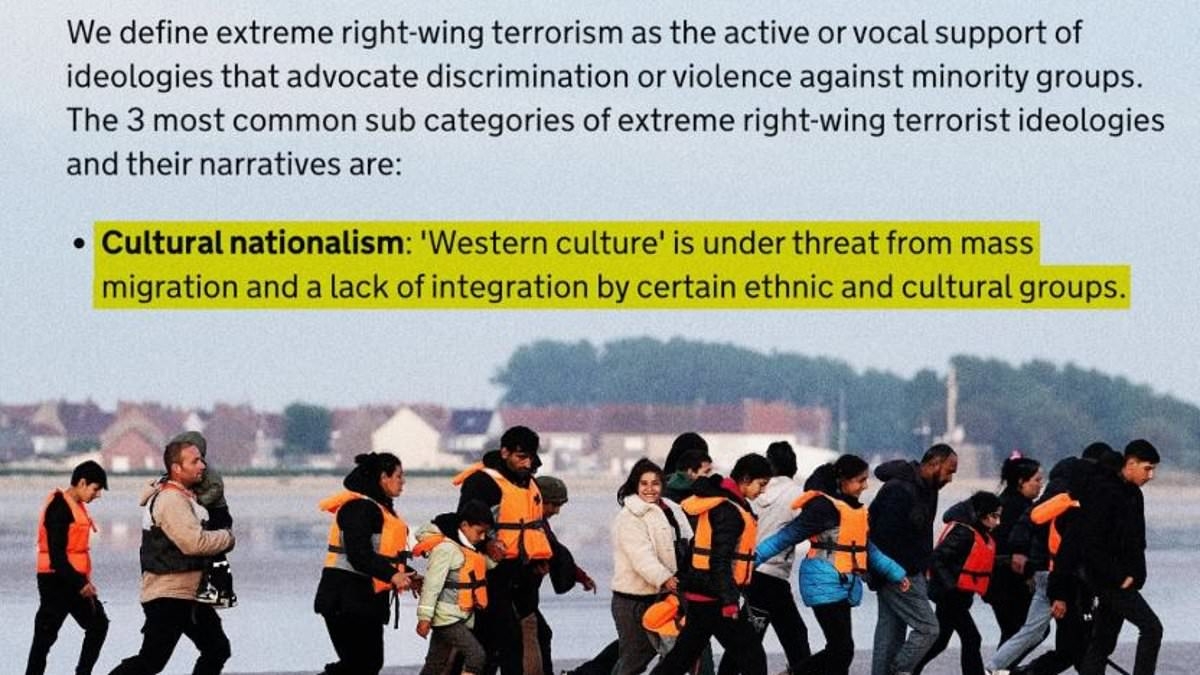 Government's anti-radicalisation programme says being worried about mass migration is 'terrorist ideology'
