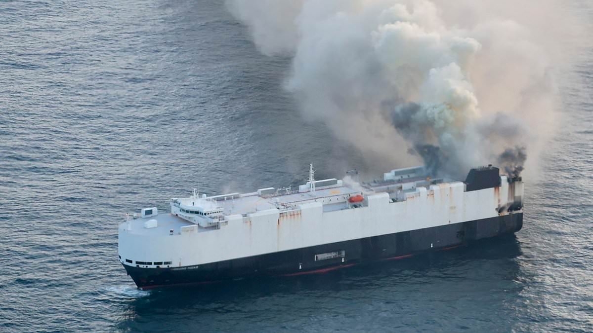 Cargo ship full of electric vehicles abandoned in Pacific Ocean after terrifying fire erupts