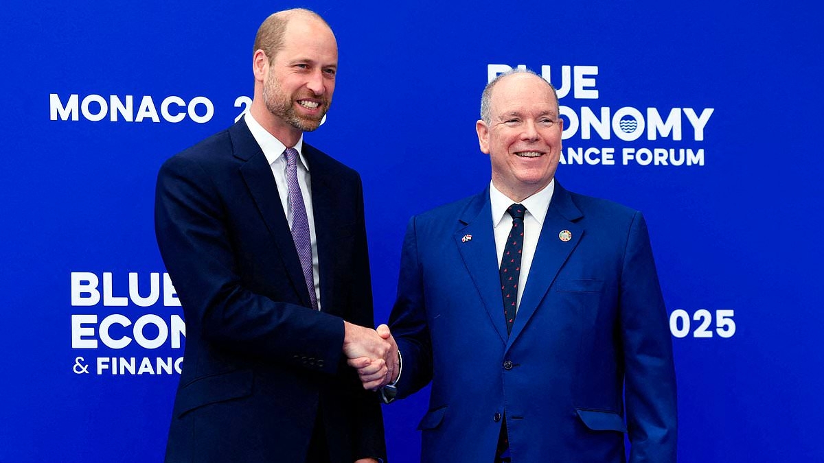 Prince William beams as he joins Prince Albert of Monaco at forum to help the world's oceans