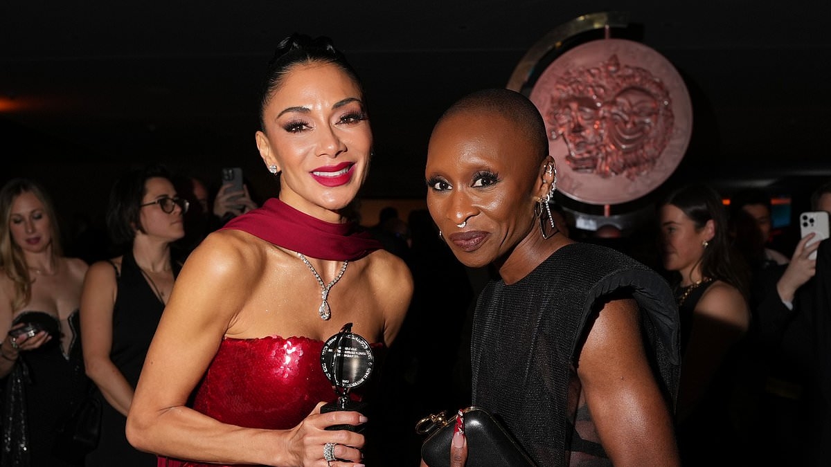Nicole Scherzinger proudly brandishes her Best Actress gong as she cosies up to Cynthia Erivo at glitzy Tony Awards aftertparty