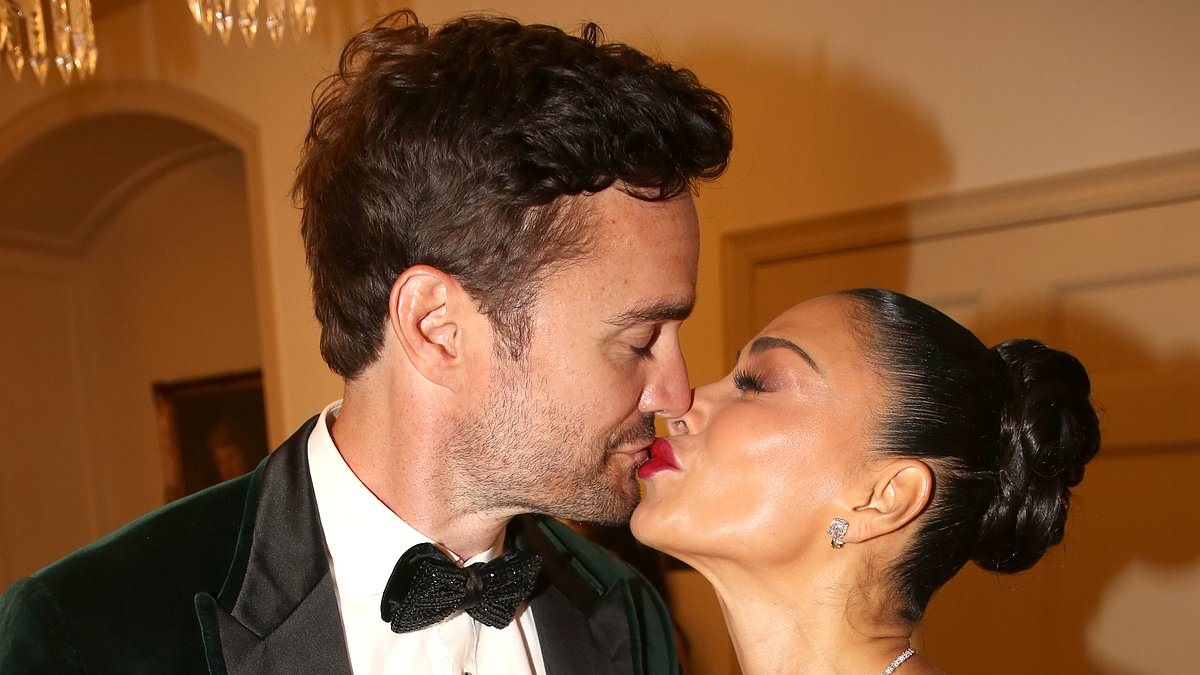 Nicole Scherzinger shares a passionate kiss with her supportive fiancé Thom Evans after tearfully winning her first Tony Award