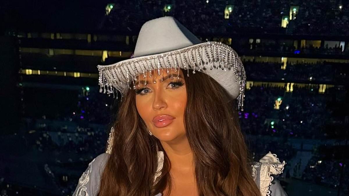 Charlotte Dawson parties in a ruffled minidress and fun cowgirl hat as she plants a kiss on fiancé Matt Sarsfield at Beyoncé's Cowboy Carter tour amid financial woes