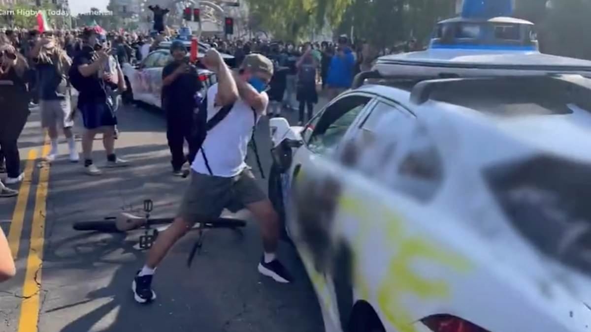 LA burns on camera: Most shocking videos of city riots show police cars pelted with rocks, van driven into crowd, a reporter getting SHOT and mindless destruction