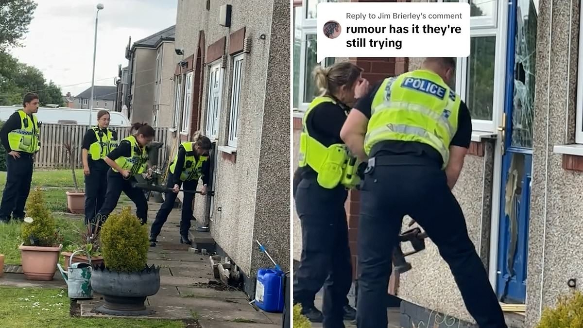 'Call yourself a police force? There's no force in ya!' Officers ridiculed as they struggle to knock down door