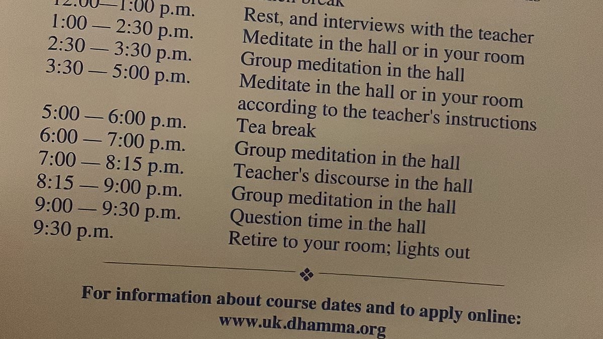 Woman who went on a ten-day silent retreat shares alarming timetable of strictly regimented day