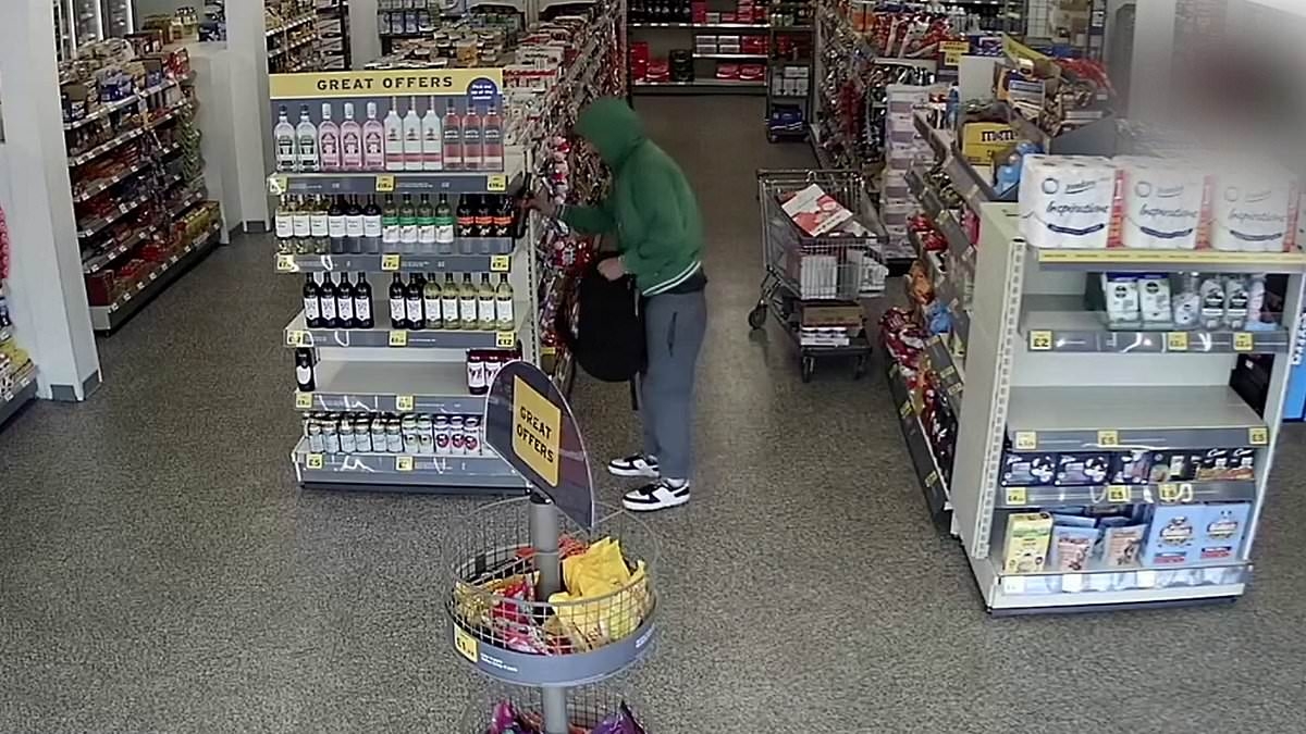 Moment 'Britain's worst shoplifter' drops knife during raid as he is jailed for the THIRD time this year after racking up 20 convictions in just six months