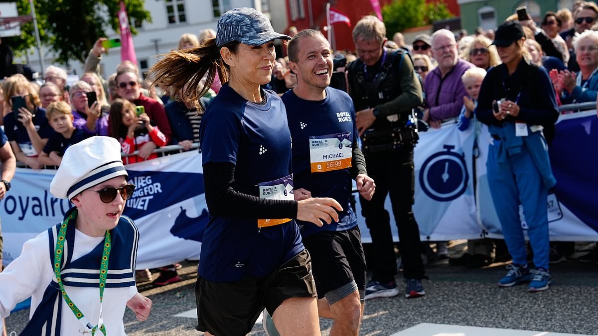 Queen Mary shows off her athletic figure in activewear as she takes part in Royal Run alongside her husband and sons in Denmark