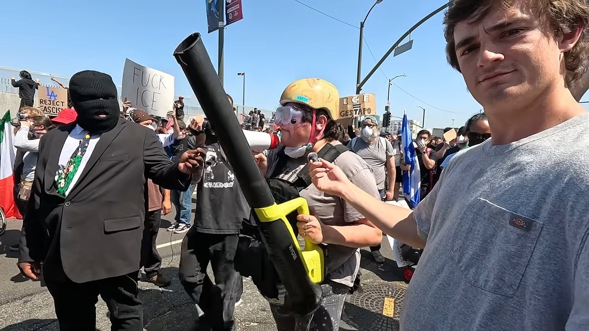 Unhinged LA rioter dressed in makeshift tactical gear becomes laughing stock of protests