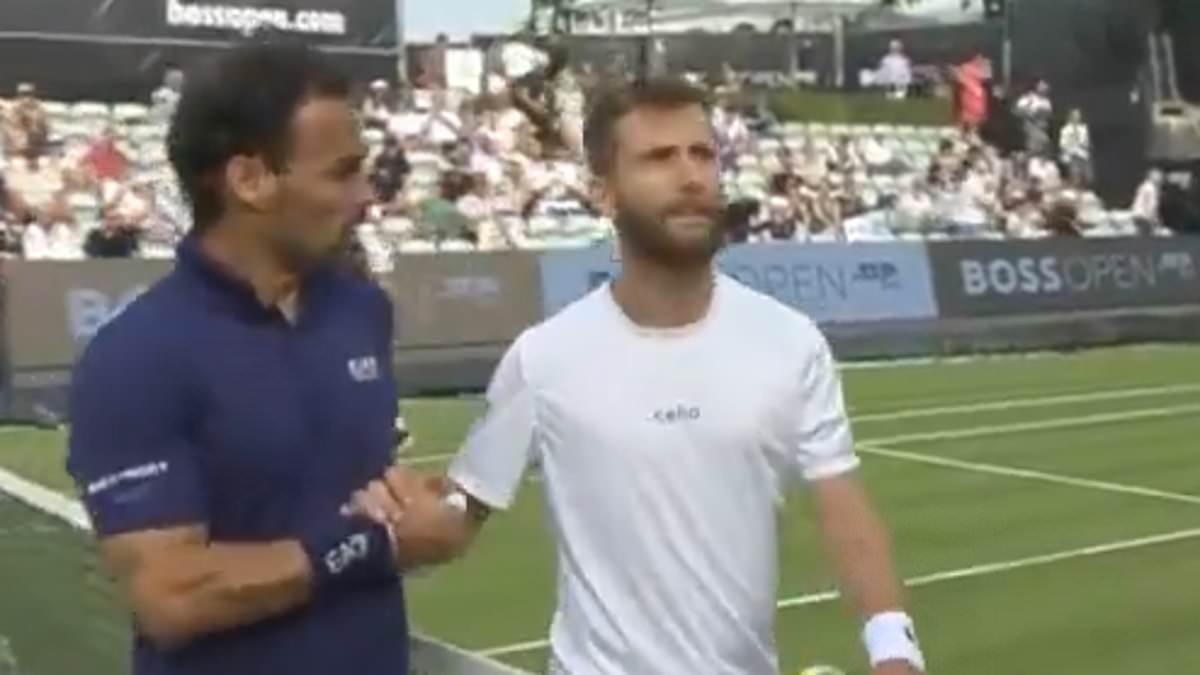 Extraordinary moment tennis star Fabio Fognini tells rival to 'look at me you little PIG, you're a piece of s***' in X-rated handshake outburst as tensions boil over after Stuttgart defeat