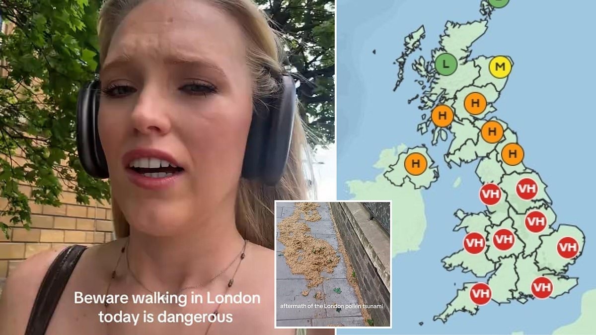 'Pollen bomb' warning as levels soar across England and Wales: Map reveals the areas where hay fever sufferers will be worst hit - so, is your hometown at risk?