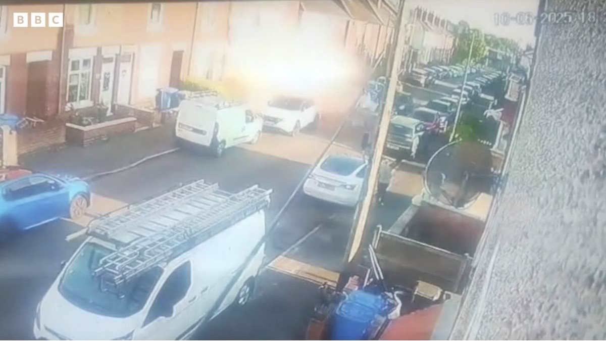 Moment terraced home EXPLODES in 'gas blast' as debris is sent flying into residential street