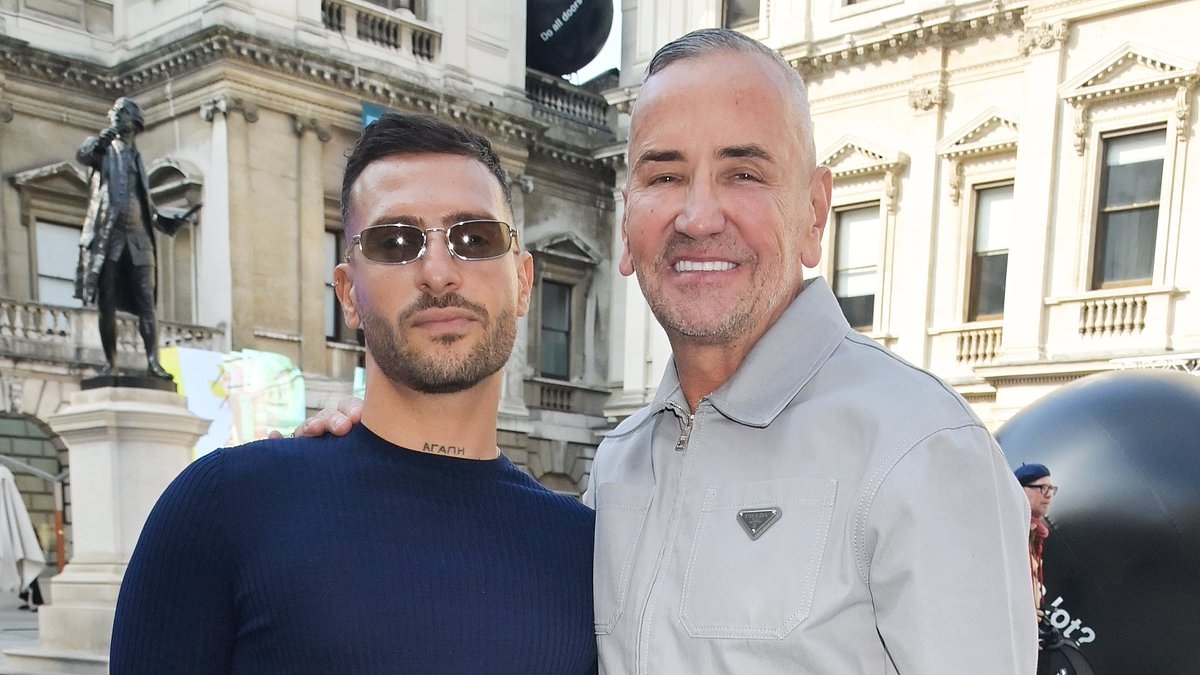DJ Fat Tony, 58, looks loved-up with new husband Stavros Agapiou, 32, as they make first public appearance at Royal Academy of Arts Summer Exhibition party after lavish wedding