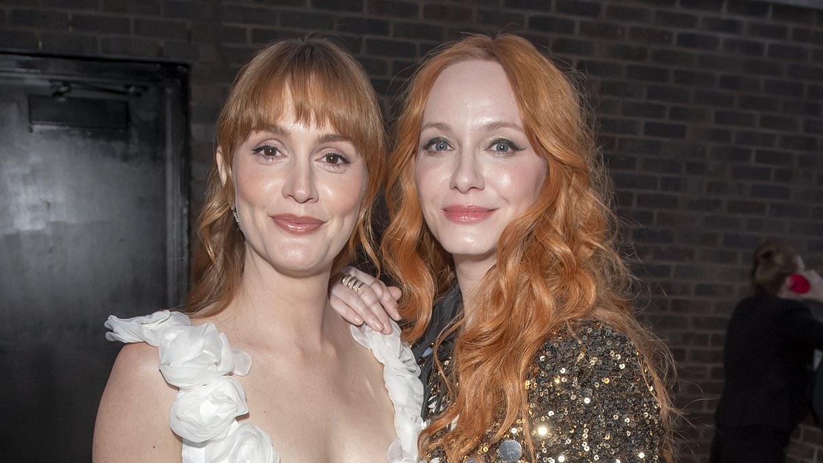 Leighton Meester cuts ethereal figure in plunging white floral dress as she joins a dazzling Christina Hendricks at star-studded premiere of season 2 of The Buccaneers in New York City