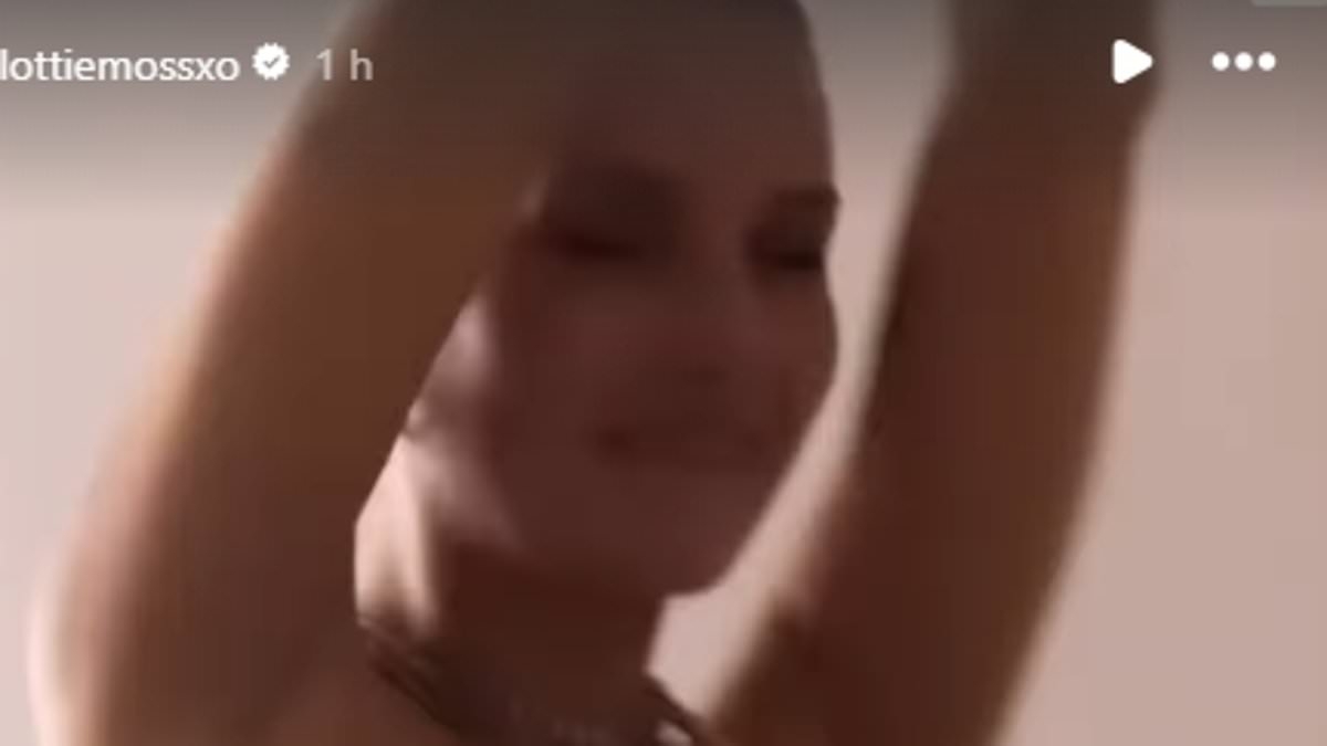 Lottie Moss puts on a very busty display in a skimpy pink bikini as she shares a playful dance on social media
