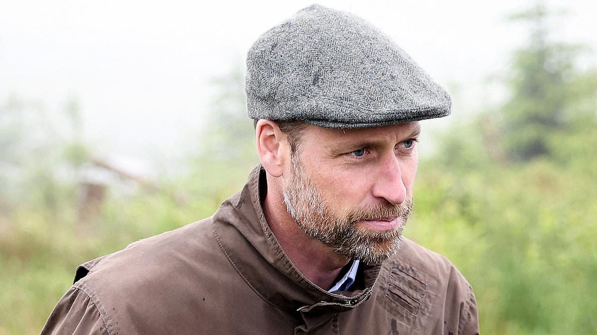 Prince William looks the part in a flat cap and wellington boots as he visits a muddy Dartmoor after unveiling 'ambitious' 20-year plan to restore 'special' landscape